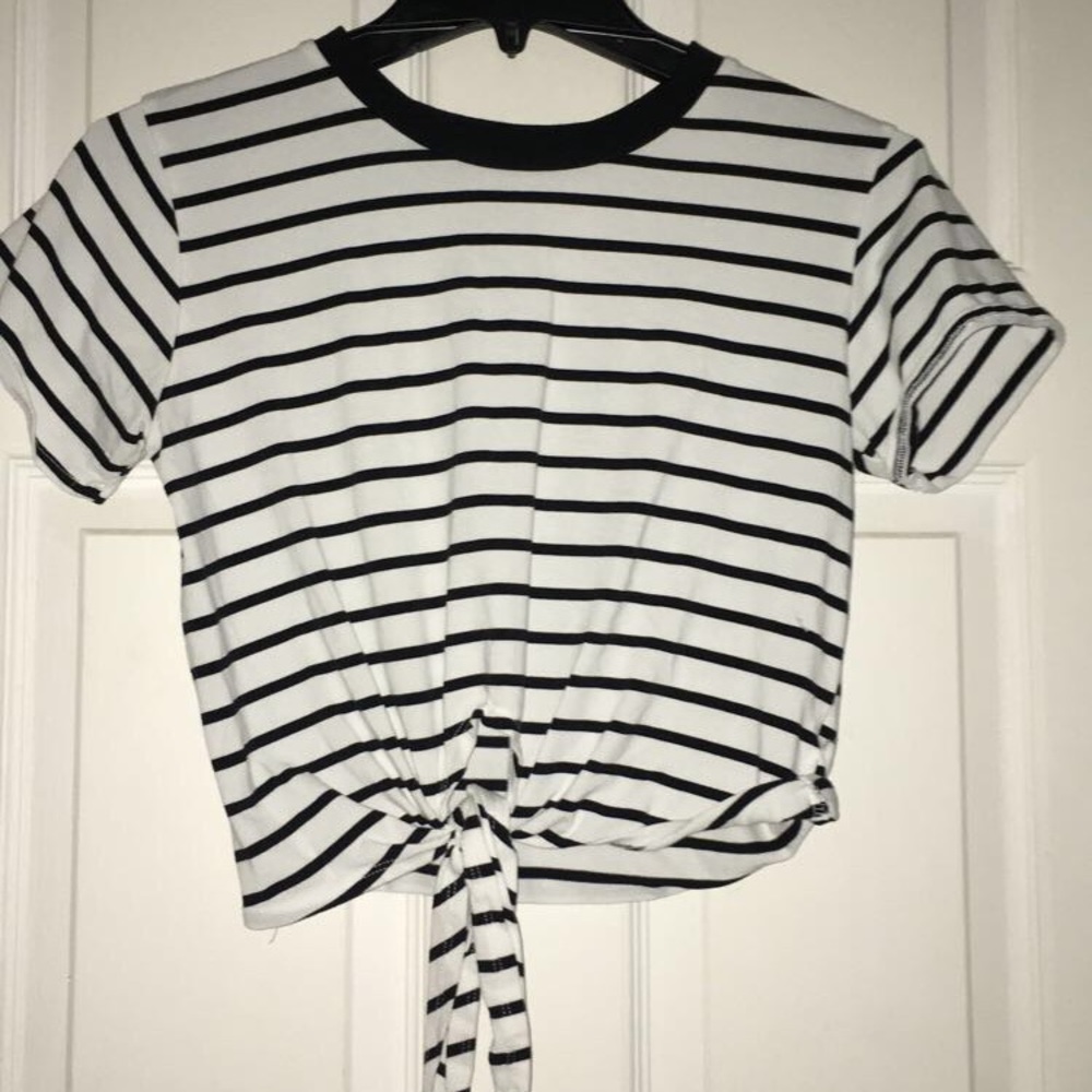 Black and white striped crop top